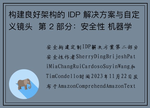 构建良好架构的 IDP 解决方案与自定义镜头  第 2 部分：安全性 机器学习博客